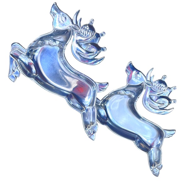 Pair of Lenox Aluminum Christmas Yuletide Reindeer Dish Trinket Trays - Retired - Picture 1 of 4